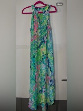 Lilly Pulitzer Green Blue Pink Tropical Print Maxi Dress